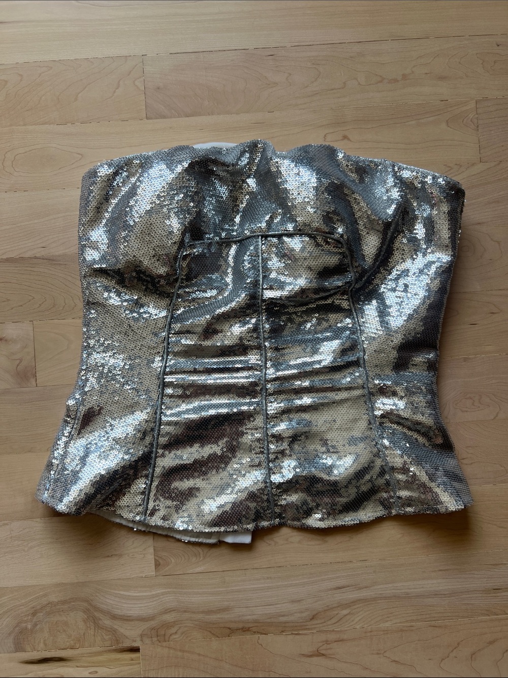 Sequin Strapless Bustier Top in Shimmering silver